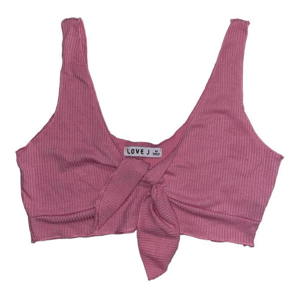 LOVE J Ribbed Tie-Front Crop Top in Dusty Rose